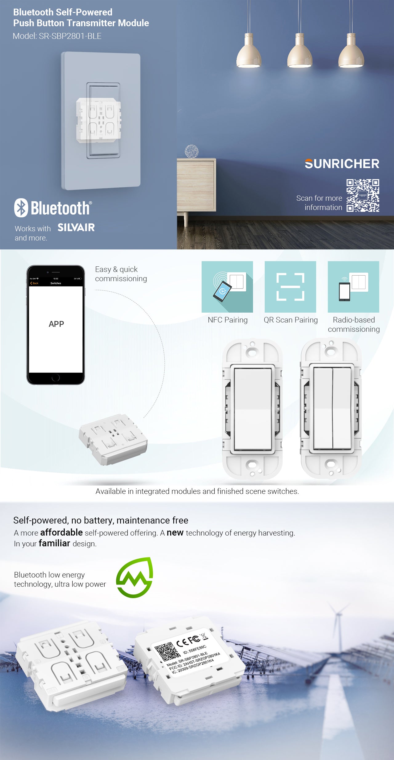 Interrupteur Bluetooth double auto-alimenté